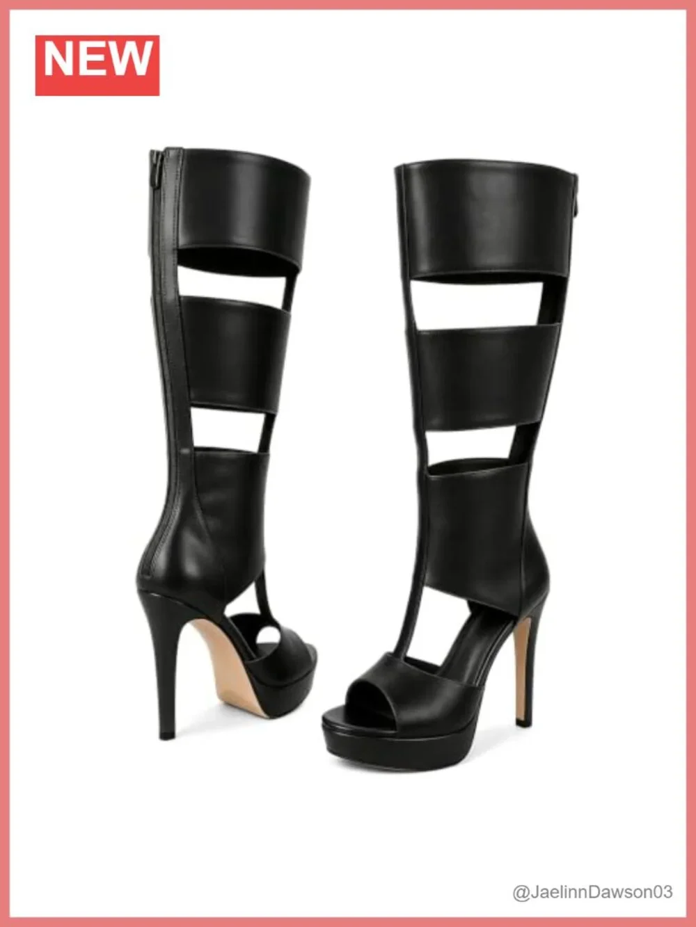 Knee High Platform Heels for Women Peep Toe Gladiator Sandal Booties with Zipper